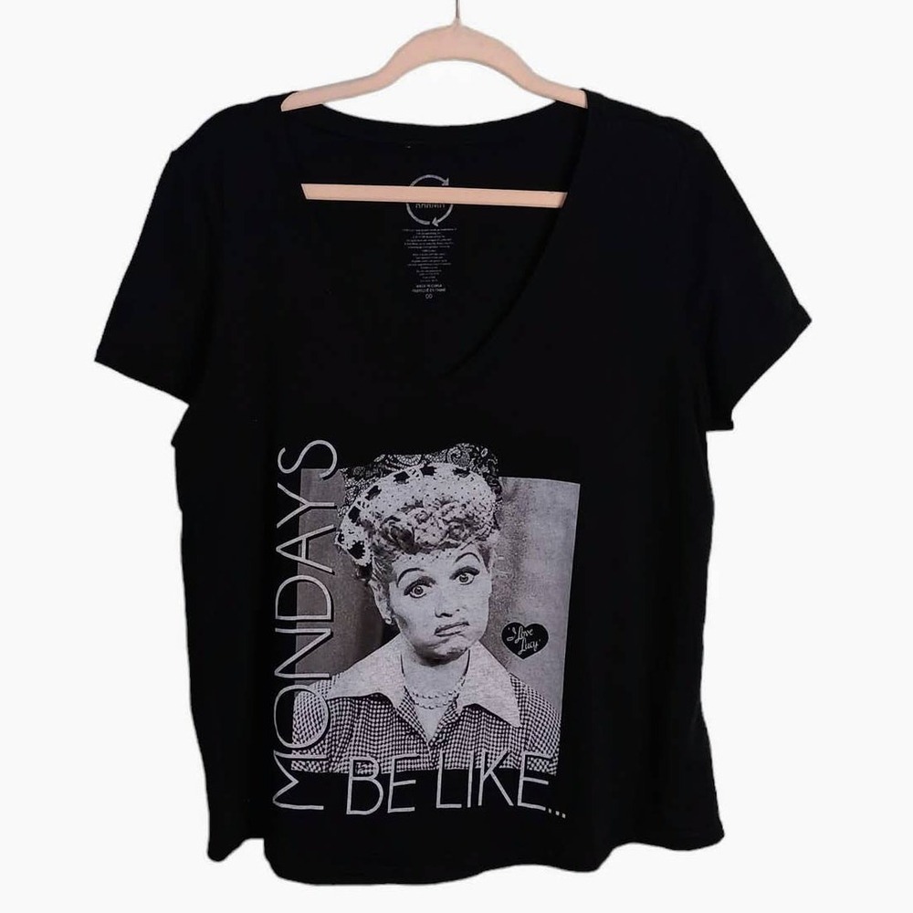 Project Karma I Love Lucy Graphic Tee Womens 00 Black V-Neck Mondays Be Like Top